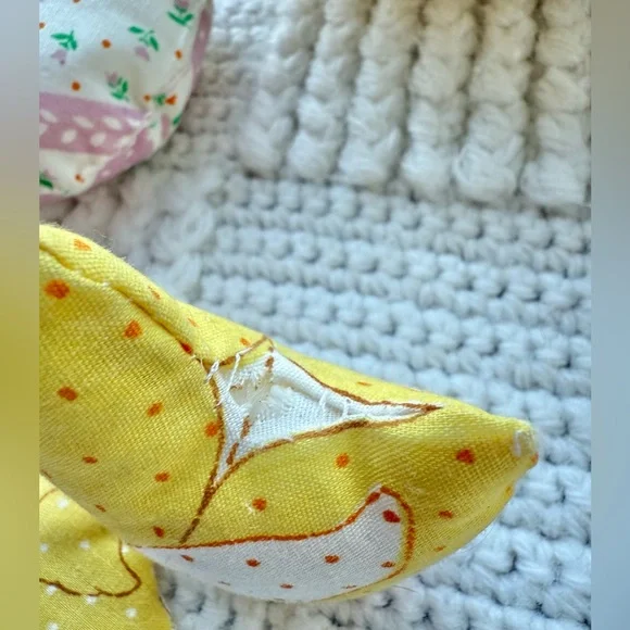 Vintage Handmade Fabric Plush Easter Basket with Bunny, chick and eggs - Picture 11 of 15